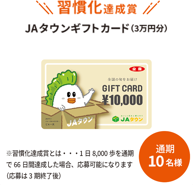 習慣化達成賞 JAタウンギフトカード（3万円分）